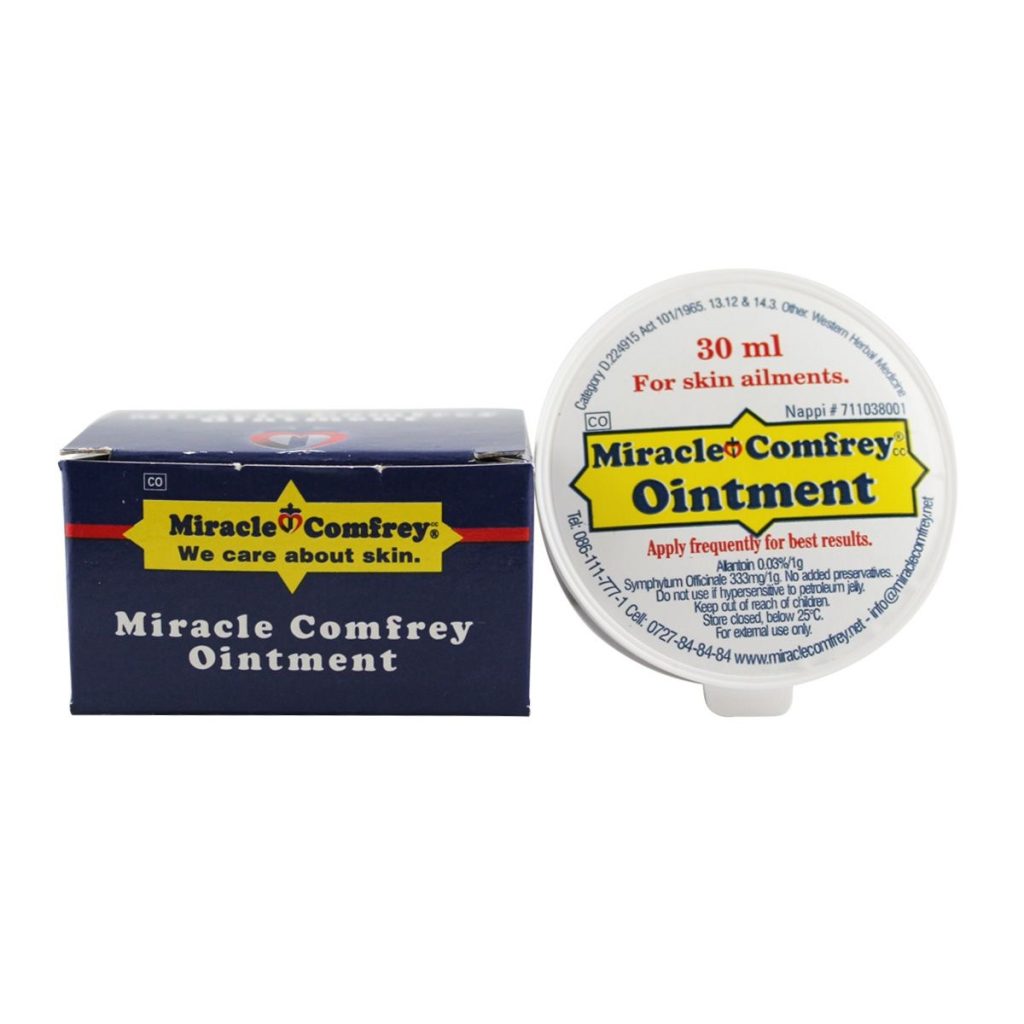 Comfrey Ointment 30ml container displayed next to its outer packaging